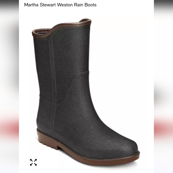 Aerosoles Martha Stewart Weston Equestrian Style Black and Brown Rain Boots - Picture 1 of 9